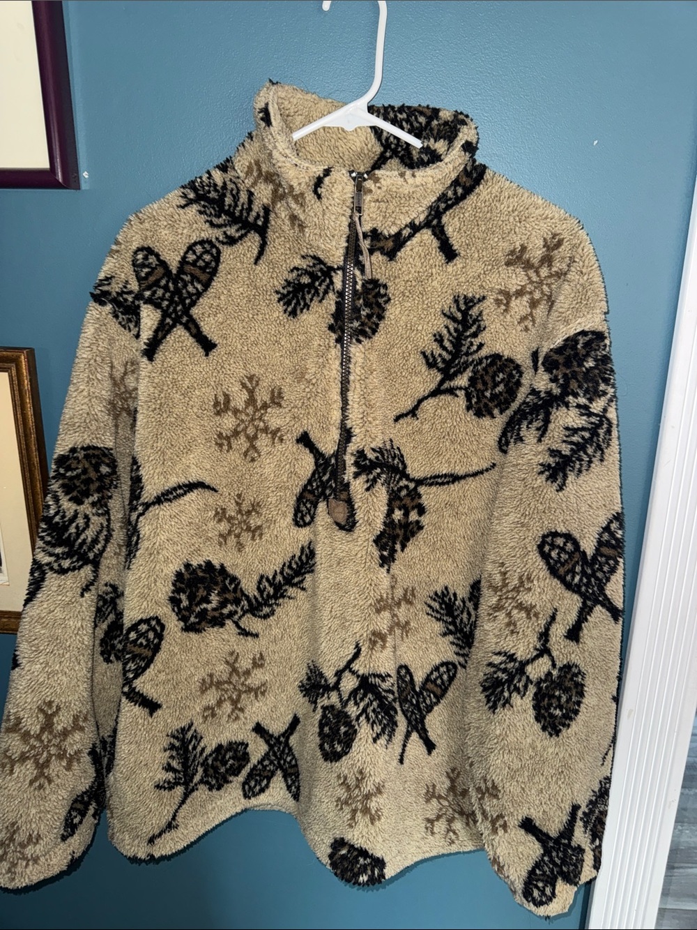 Vintage Pendleton Tan Sherpa Half-Zip Pullover with Black and Brown Motifs